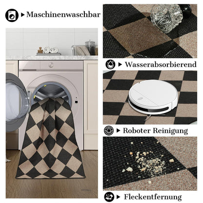 Webteppich Läufer 80x300cm Rutschfest & Waschbar – Schwarz