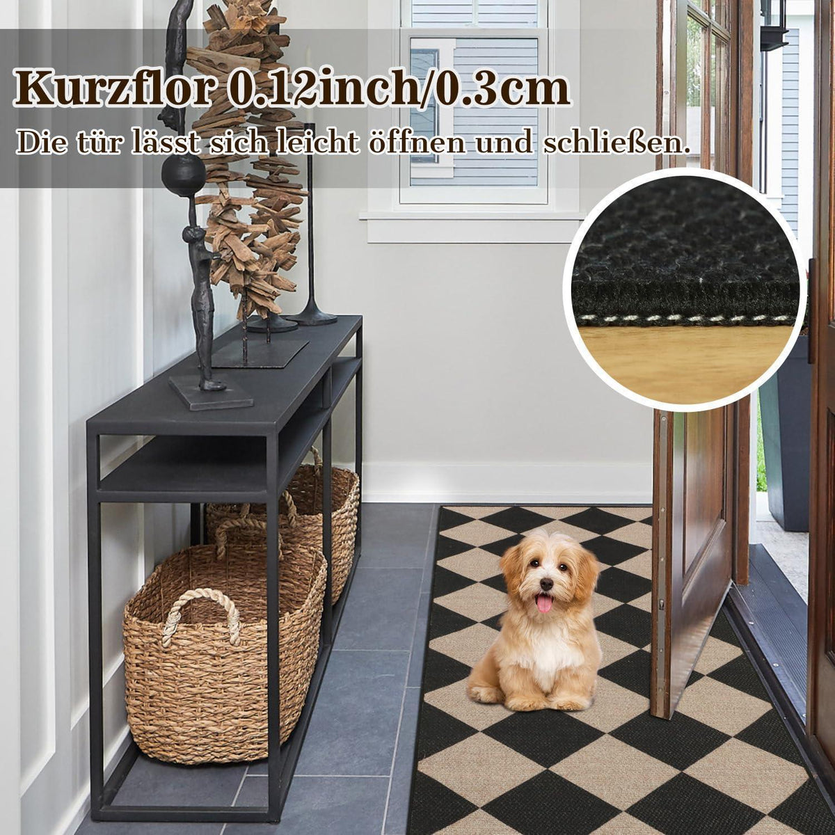 Webteppich Läufer 80x300cm Rutschfest & Waschbar – Schwarz