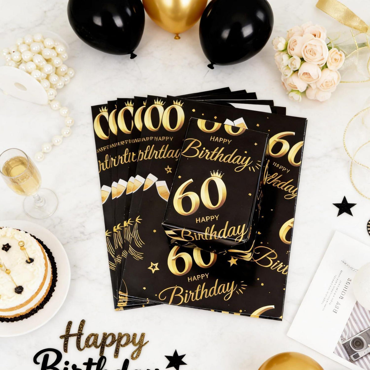 Geschenkpapier 60. Geburtstag Schwarz Gold 70x50 cm