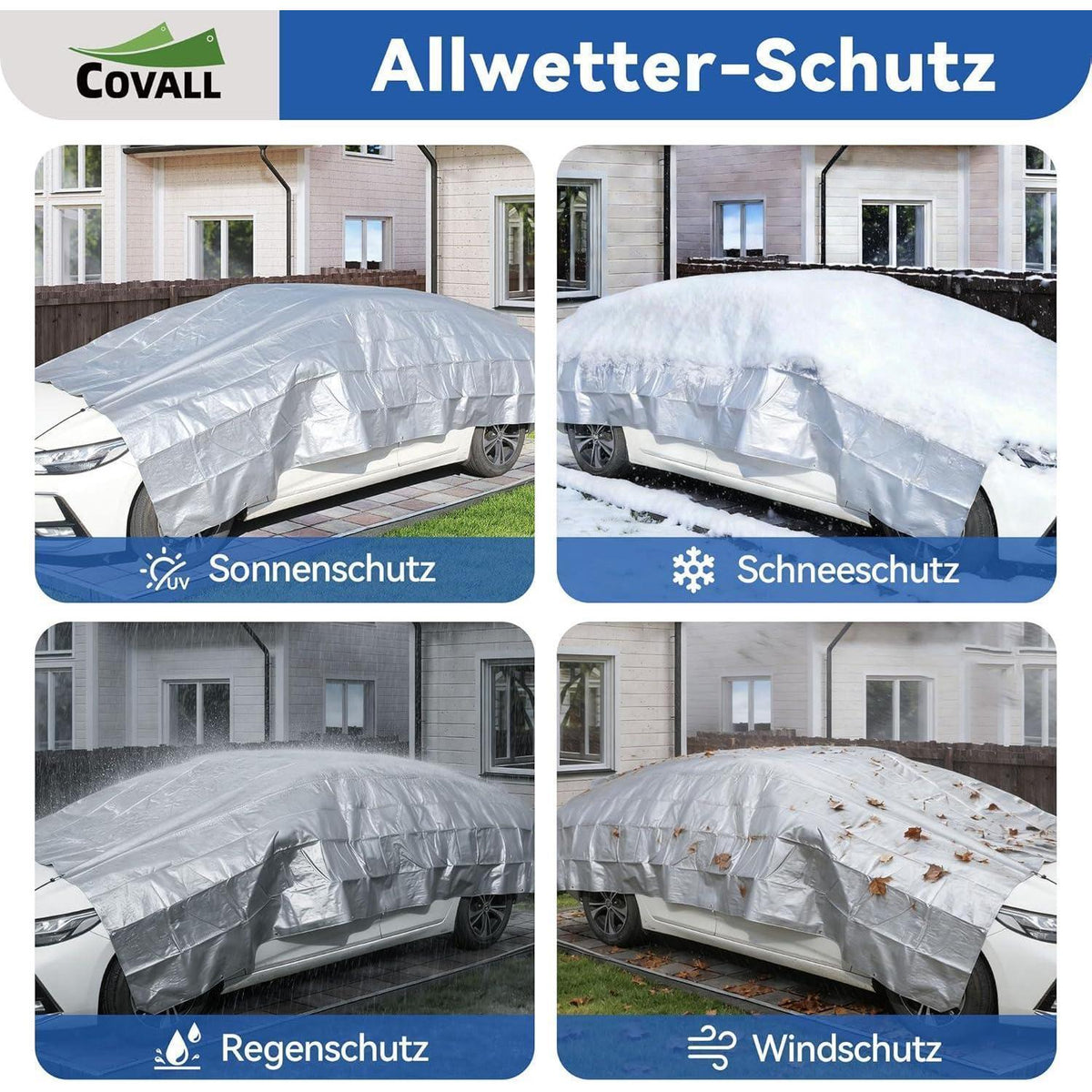 Wasserdichte Plane 5x6m – Silber/Blau, UV & Reißfest