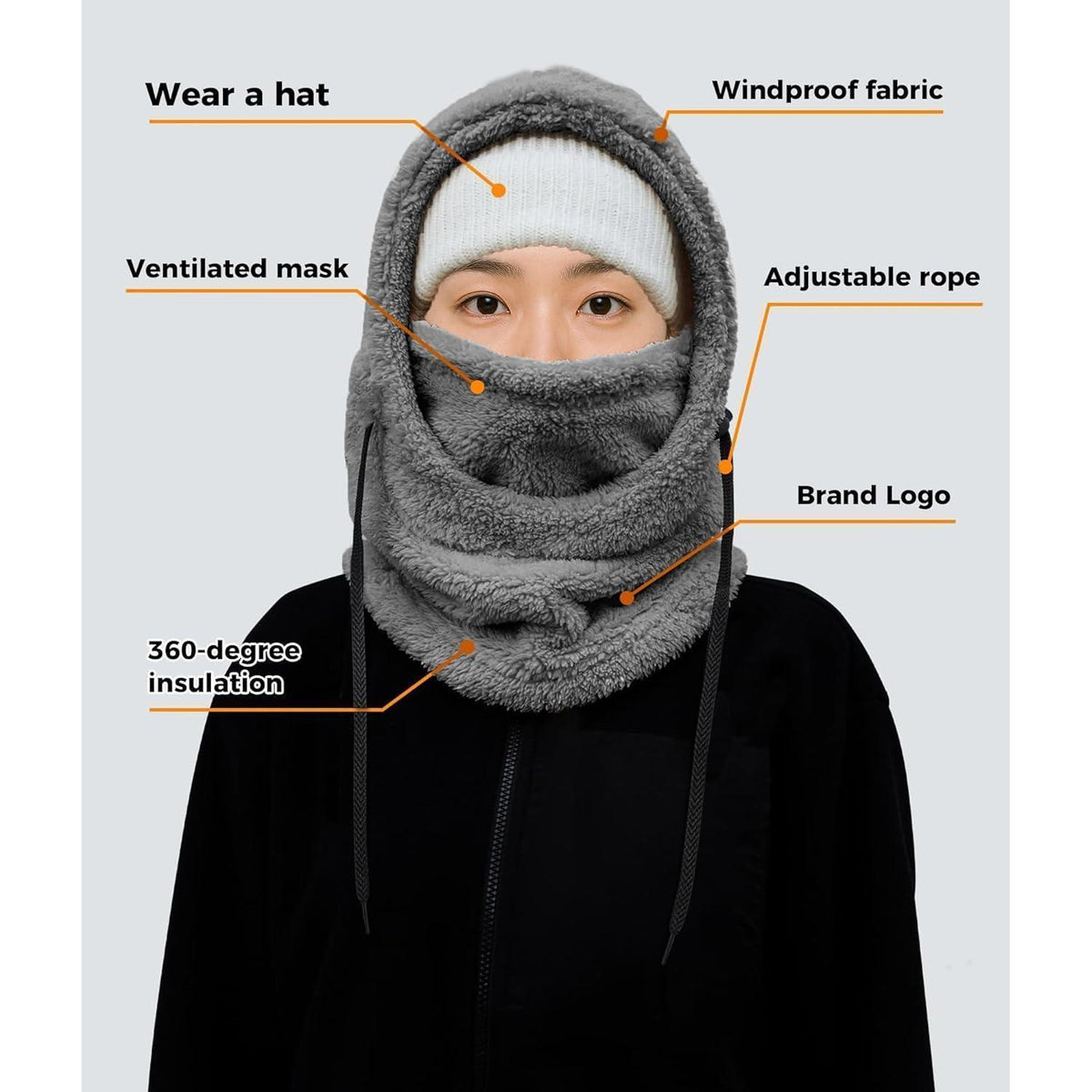 Sturmhaube Fleece Thermo Balaclava Grau Damen Herren Winter