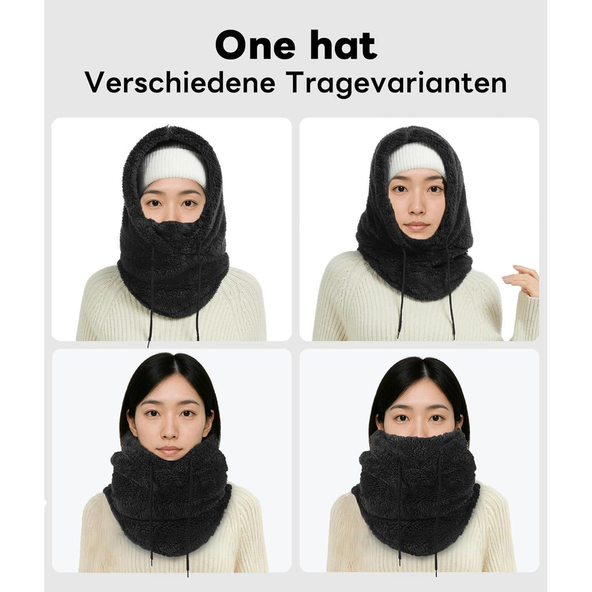 Sturmhaube Fleece Thermo Balaclava Damen Herren Winter Schwarz