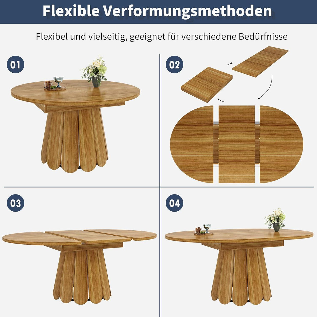 Ausziehbarer Esstisch (118-158cm) – Braun, Platz für 6 Personen