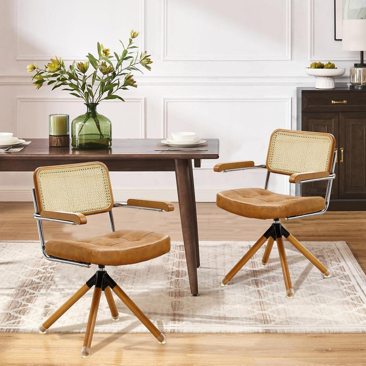 Zouron Rattan Schreibstuhl – Drehstuhl Mid Century Design