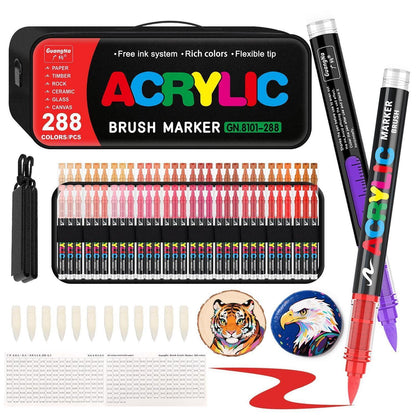 288 Acrylfarbstifte Set mit Pinselspitze – Zeichenstifte für Kunst & Steinmalerei
