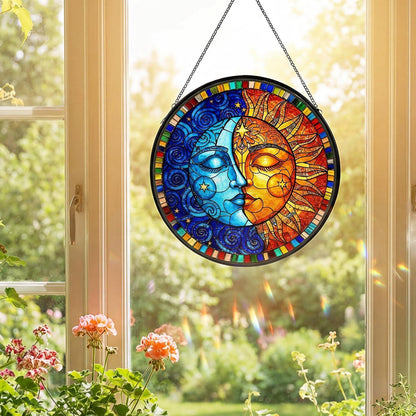 Sonnenfänger Fenster Hängend Sonne-Mond Design – Bunte Acryl Deko