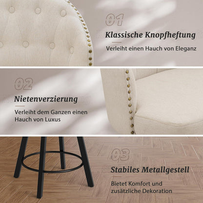 Drehbarer Barhocker Set 2x – Leinenfarben, 65cm hoch