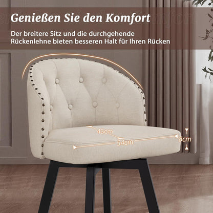 Drehbarer Barhocker Set 2x – Leinenfarben, 65cm hoch