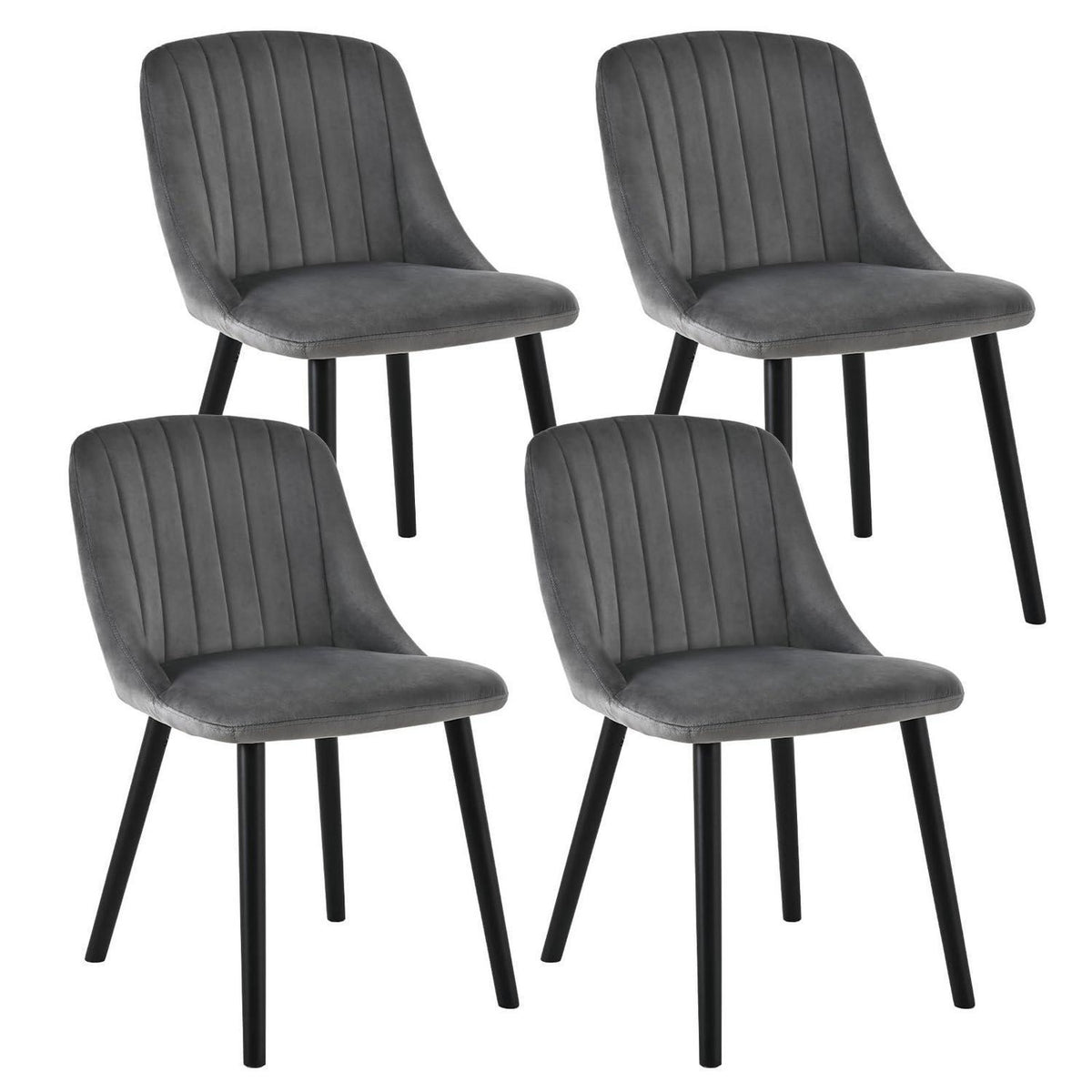 Esszimmerstühle Set 4er Schwarz/Dunkelgrau Samt Holzbeine