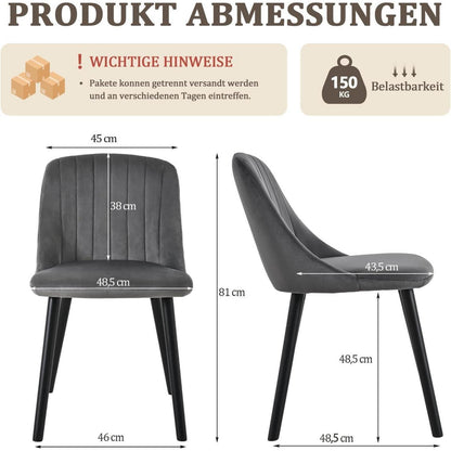 Esszimmerstuhl Set Dunkelgrau Samt | 6er Pack Holzbeine