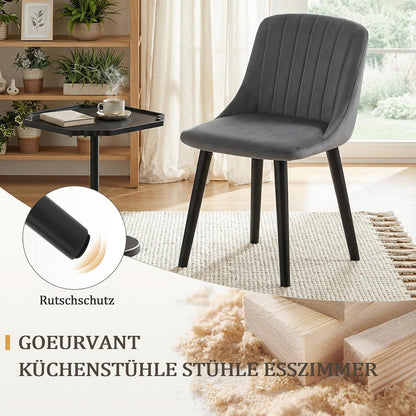 Esszimmerstuhl Set Dunkelgrau Samt | 6er Pack Holzbeine