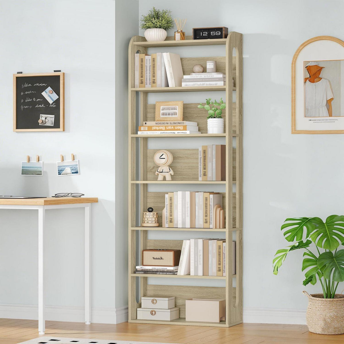 7-stöckiges Bücherregal Eichefarben | Standregal für Wohnzimmer & Schlafzimmer