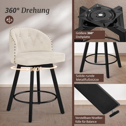 Drehbarer Barhocker BONA – Leinenfarben, 65cm Höhe
