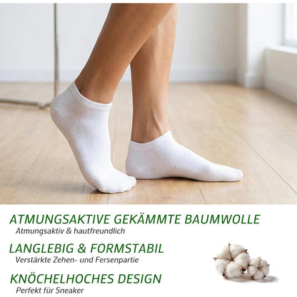 10 Paar Sneaker Socken Baumwolle – Unisex Weiß, Größe 43-46