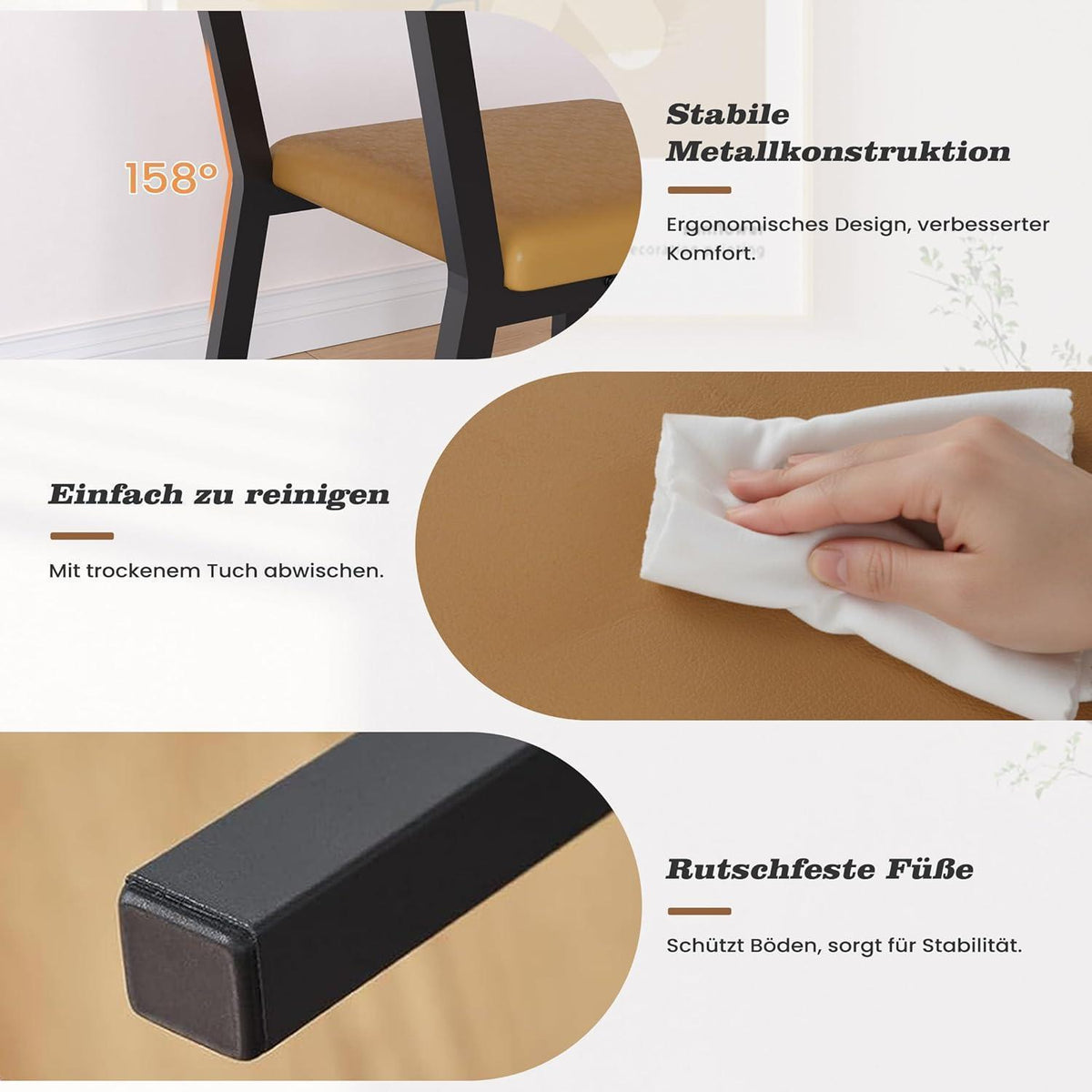 Esszimmerstühle 6er Set Vintage Braun mit Polsterung