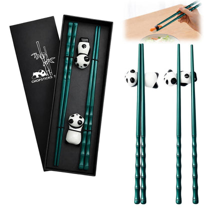 Essstäbchen Geschenkset Panda mit Ablage | Wiederverwendbar & Rutschfest
