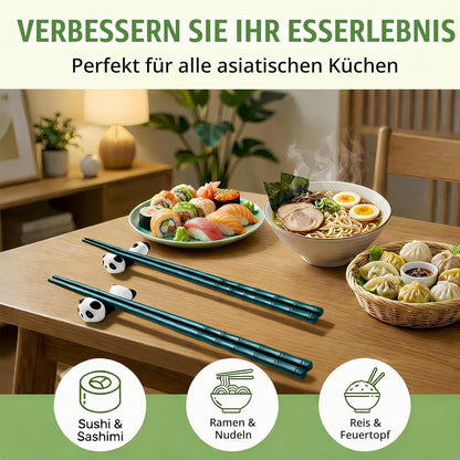 Essstäbchen Geschenkset Panda mit Ablage | Wiederverwendbar & Rutschfest