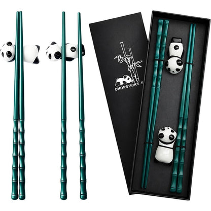 Essstäbchen Geschenkset Panda mit Ablage | Wiederverwendbar & Rutschfest
