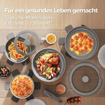 21-teiliges Topfset mit abnehmbarem Griff – Grau
