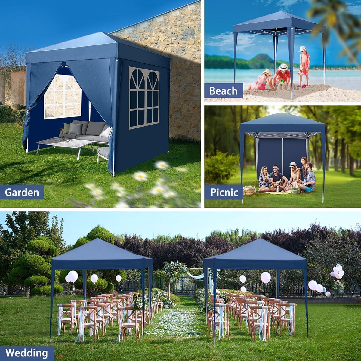 Faltpavillon 2x2m mit 4 Seitenteilen – UV-Schutz & Winddicht