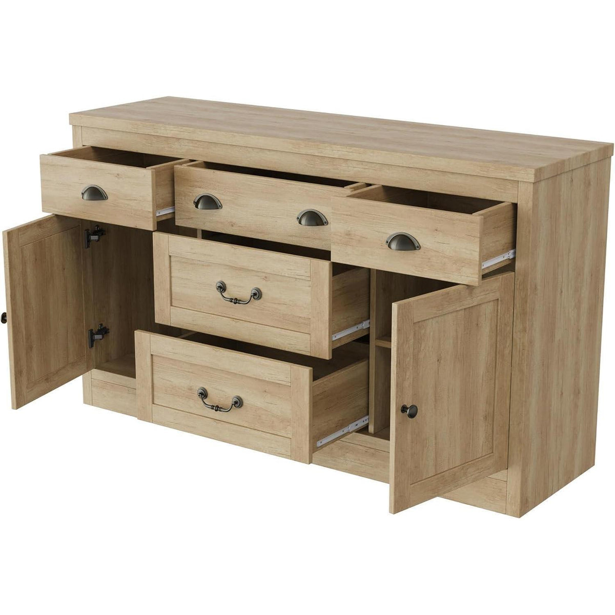 Holz Schubladenschrank mit 2 Türen & 5 Schubladen