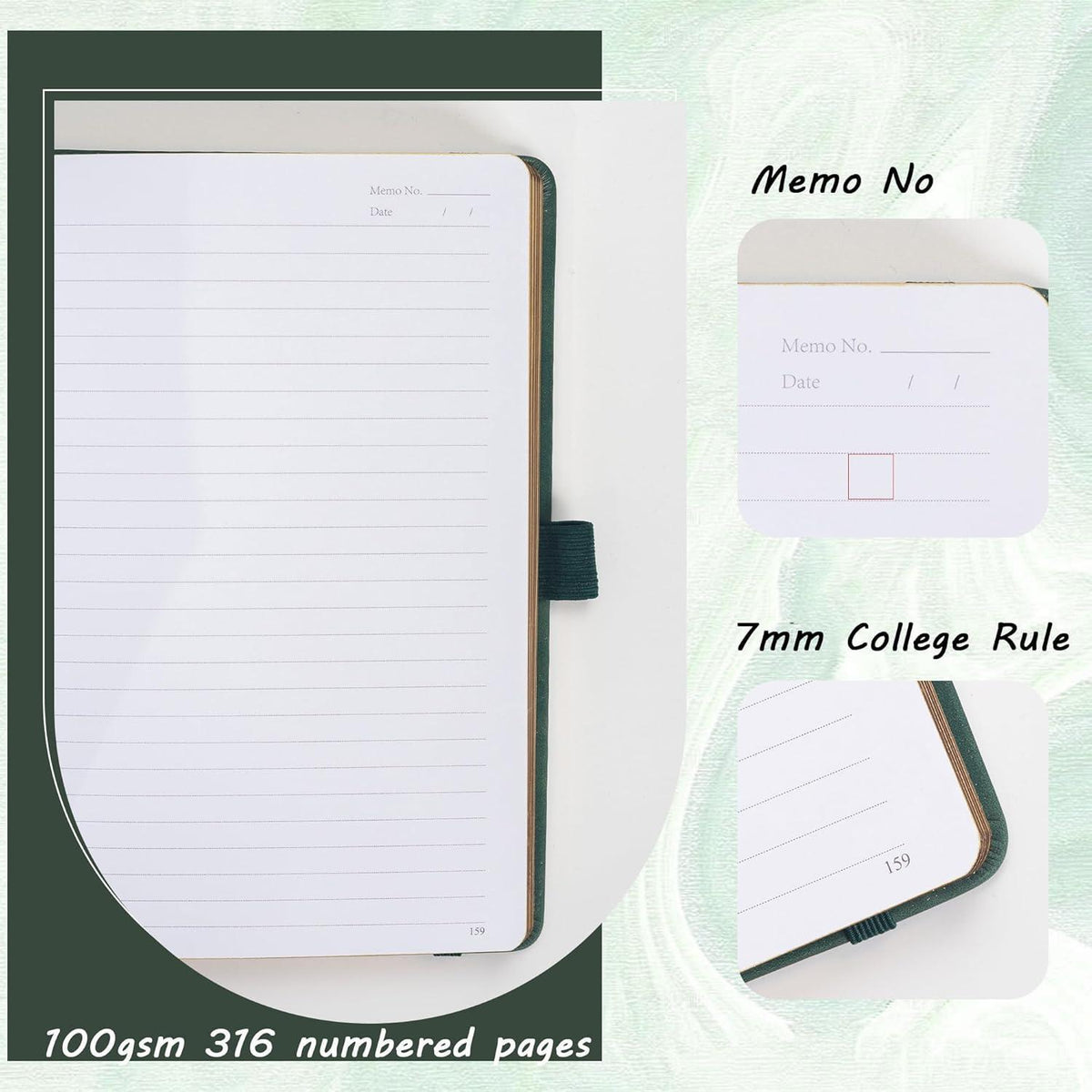 Liniertes A5 Tagebuch mit 320 Seiten – Grünes Hardcover Notizbuch