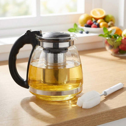Große Glasteekanne 1.5L mit Sieb, Bürste & Wärmeisolierung