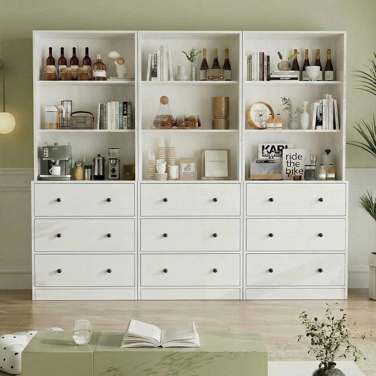 5-stöckiges Bücherregal mit Glastüren – Weiß