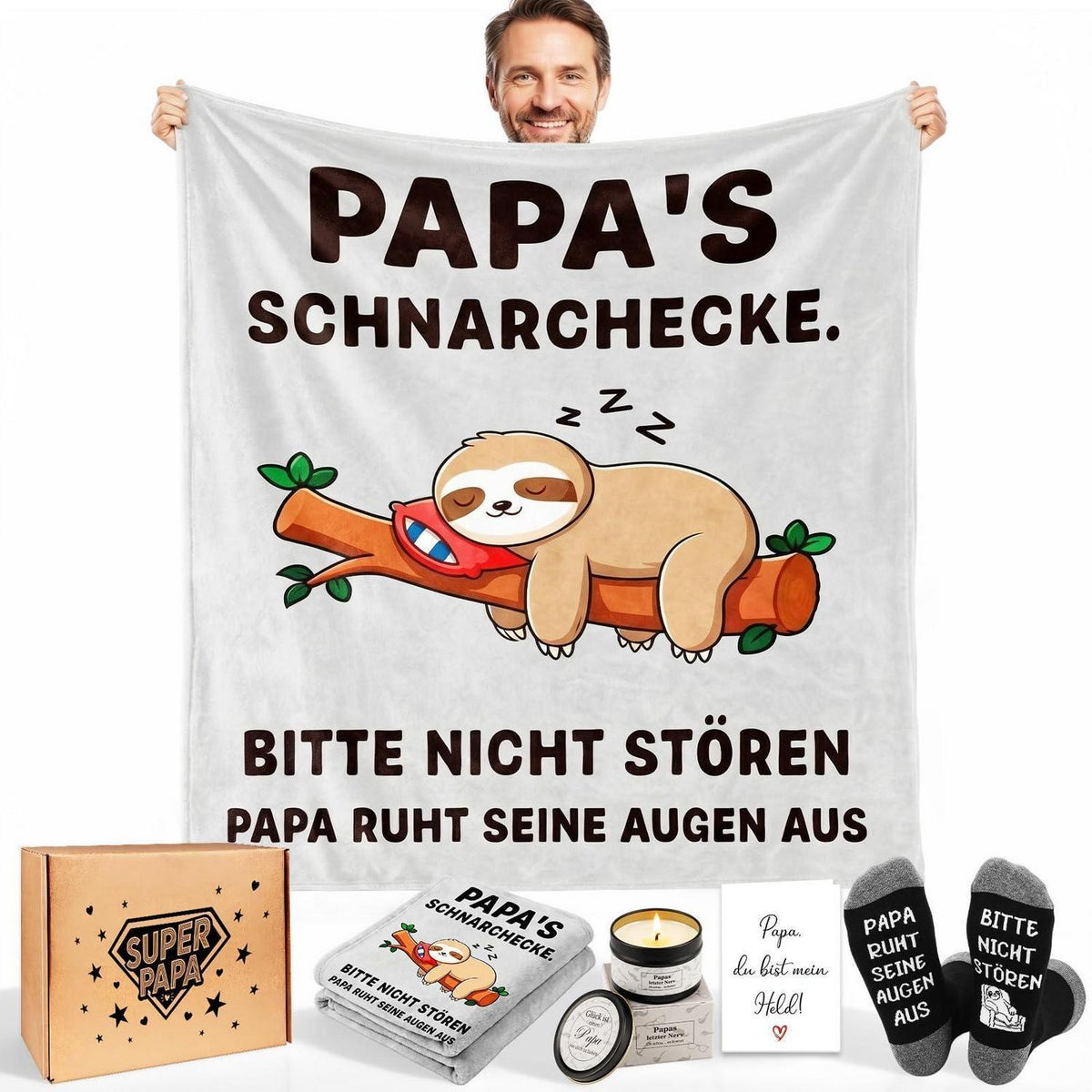 Papa Geschenkset mit Kuscheldecke – Lustiges Vatertagsgeschenk