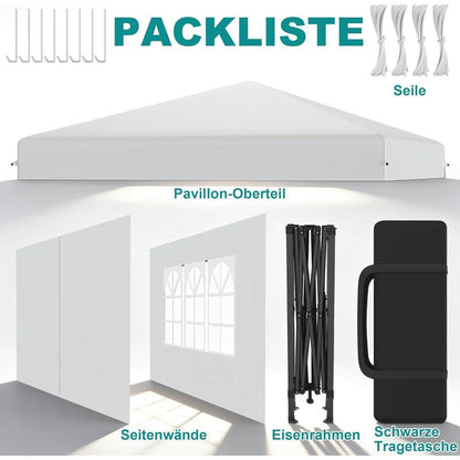 3x3m Pop-Up Pavillon mit Seitenwänden & One-Touch Lift