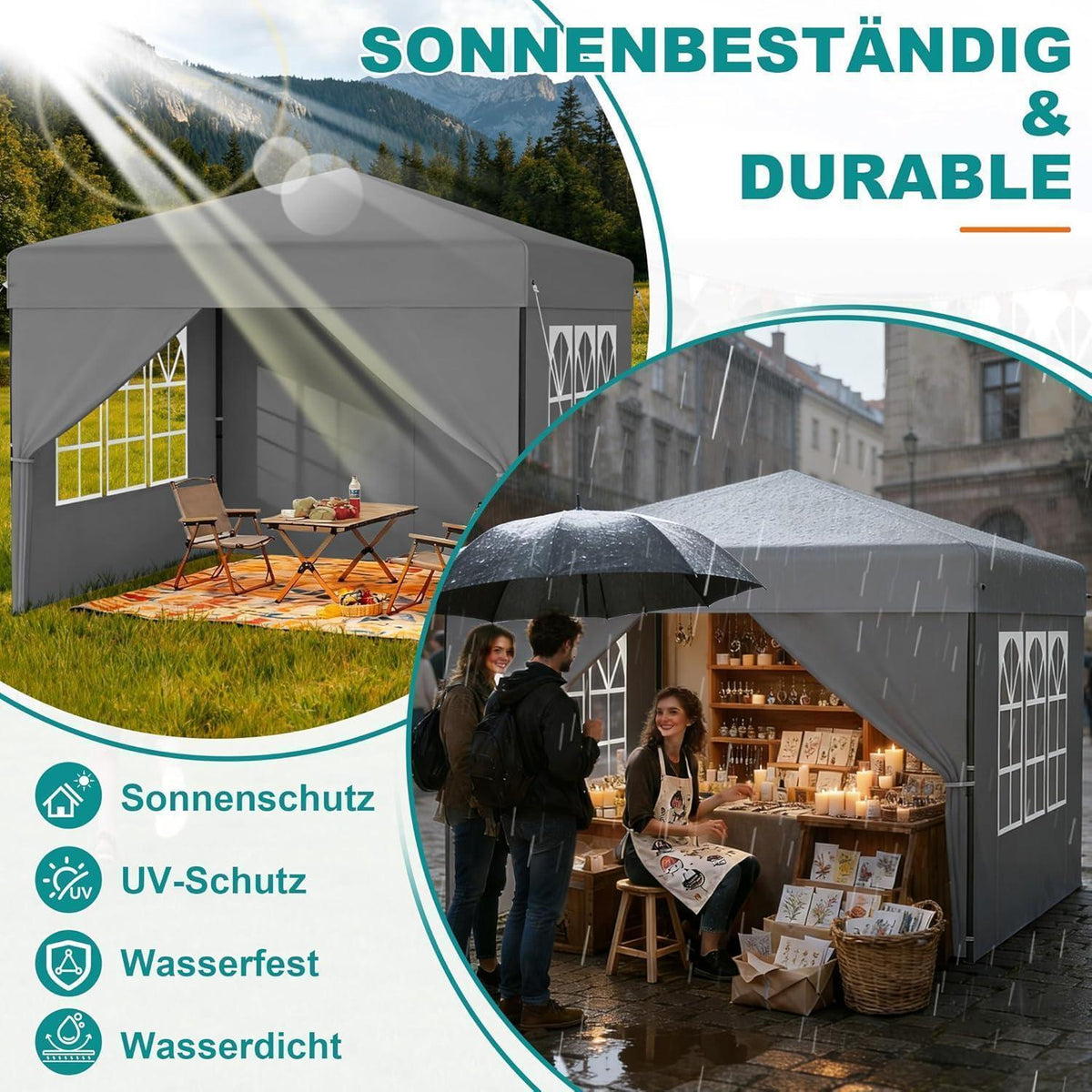 3x3m Pop-Up Pavillon mit Seitenwänden & One-Touch Lift