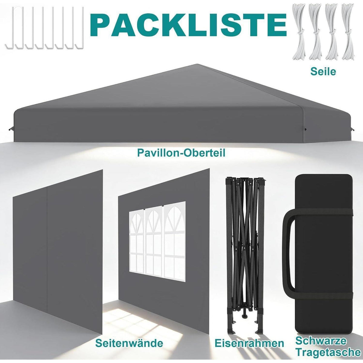 3x3m Pop-Up Pavillon mit Seitenwänden & One-Touch Lift