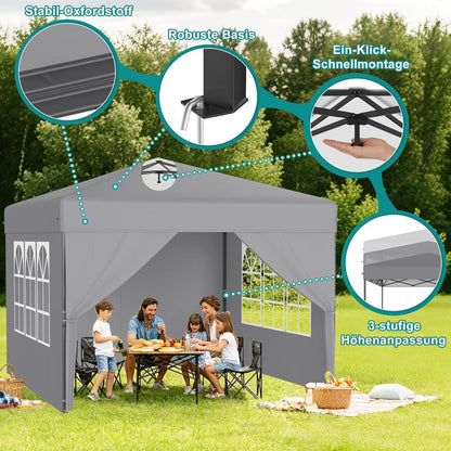 3x3m Pop-Up Pavillon mit Seitenwänden & One-Touch Lift