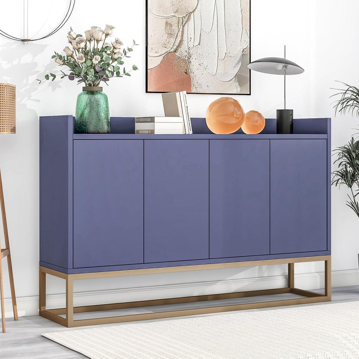 Schmaler Sideboard Blau 120x30x80cm | Grifflos & Verstellbar