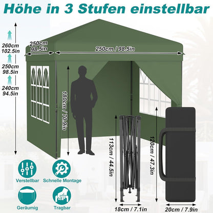 Pop-Up Pavillon 2,5x2,5m mit Seitenwänden & One-Touch Lift