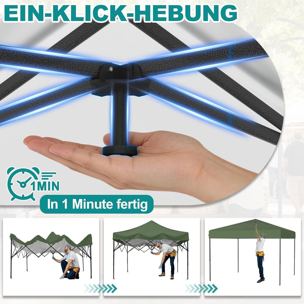 Pop-Up Pavillon 2,5x2,5m mit Seitenwänden & One-Touch Lift