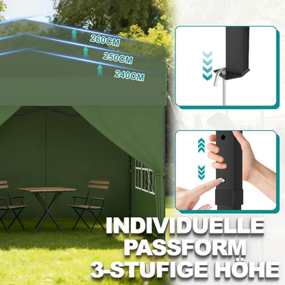 Pop-Up Pavillon 2,5x2,5m mit Seitenwänden & One-Touch Lift