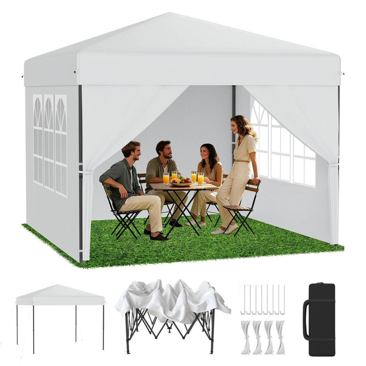 Pop-Up Pavillon 2,5x2,5m mit Seitenwänden & One-Touch Lift
