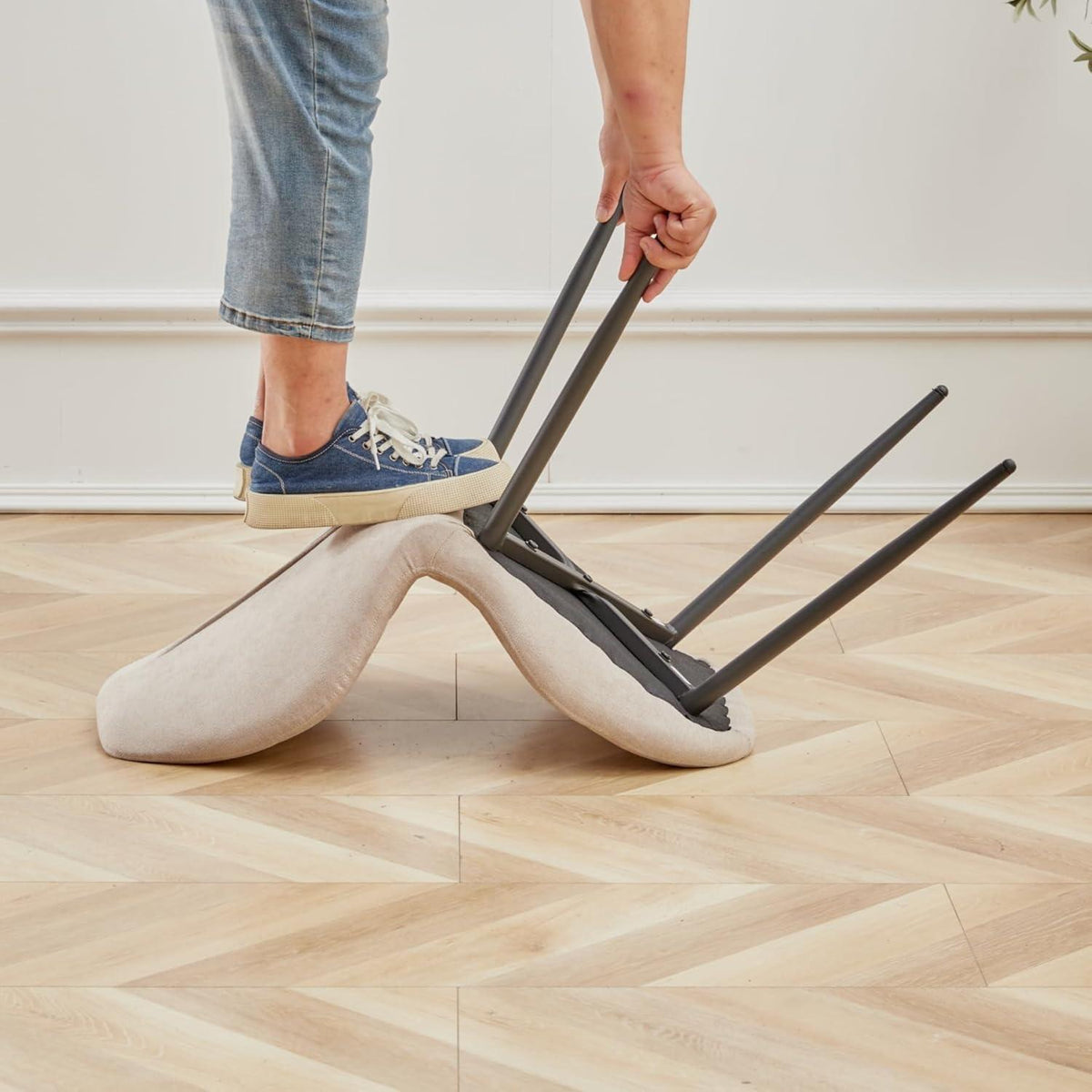 Runder Esstisch Set 100cm & 4 Moderne Leinenstühle (Gelb/Khaki)