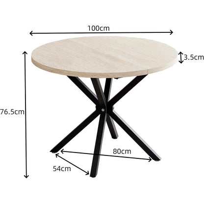 Runder Esstisch Set 100cm + 4 Moderne Leinenstühle (Gelb/Grün)