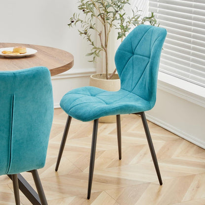 Runder Esstisch Set 100cm + 4 Moderne Leinenstühle (Gelb/Blau)
