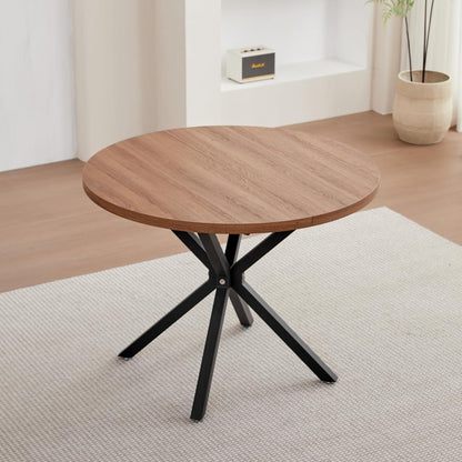 Runder Esstisch Set 100cm & 4 Moderne Leinenstühle Braun