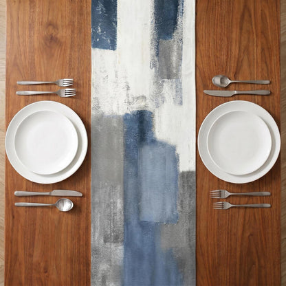 Tischläufer Leinen abstrakt Landhausstil weiß 40x140 cm