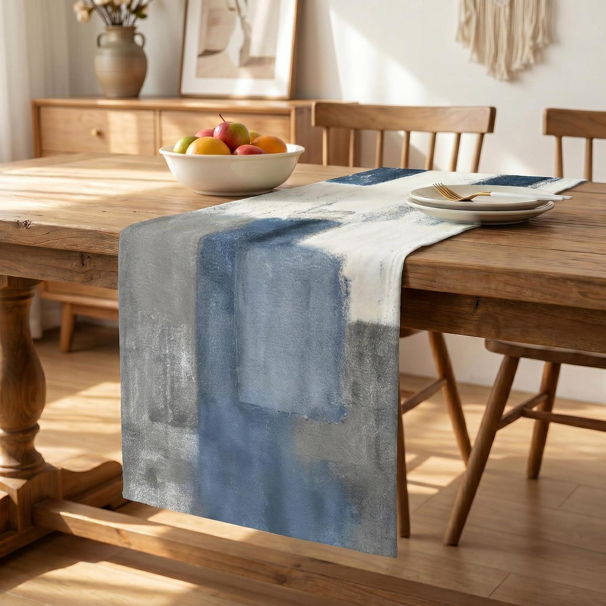 Tischläufer Leinen abstrakt Landhausstil weiß 40x140 cm