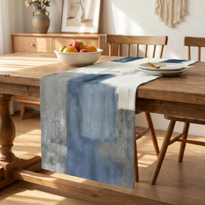 Tischläufer Leinen abstrakt Landhausstil weiß 40x140 cm