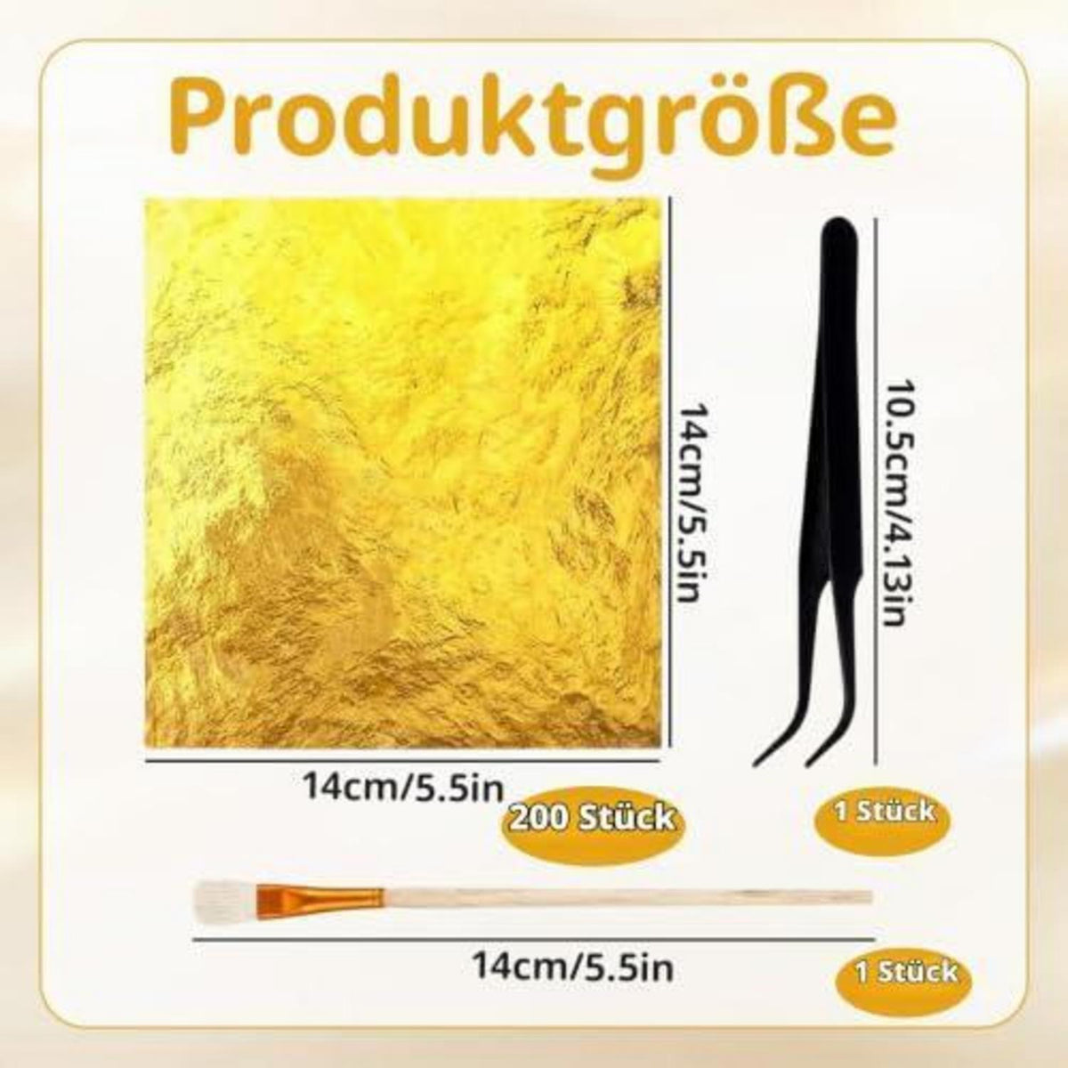 200 Blatt Blattgold Set mit Pinzette & Pinsel – Basteln & Dekorieren