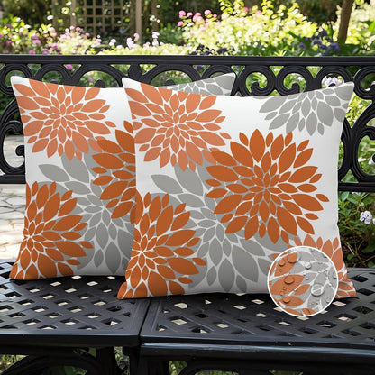 2er Set Outdoor Kissenbezug Orange Dahlien 40x40 cm