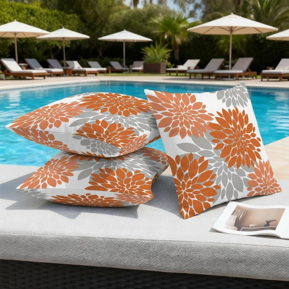 2er Set Outdoor Kissenbezug Orange Dahlien 40x40 cm