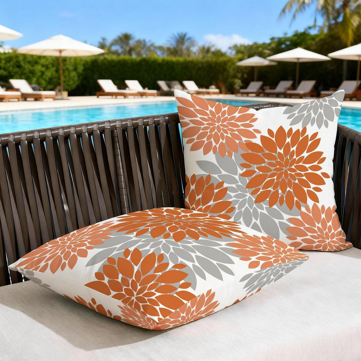 2er Set Outdoor Kissenbezug Orange Dahlien 40x40 cm