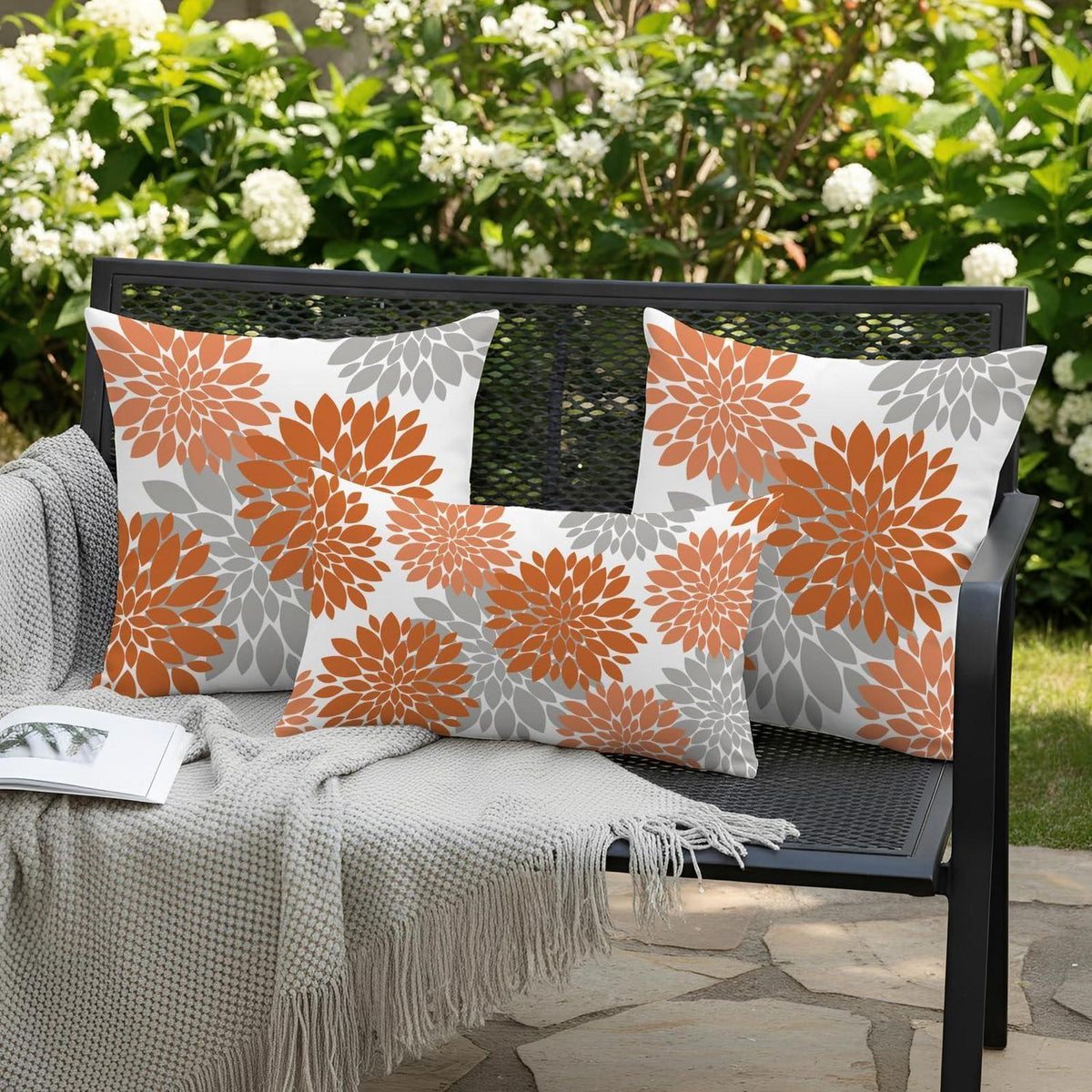 2er Set Outdoor Kissenbezug Orange Dahlien 40x40 cm